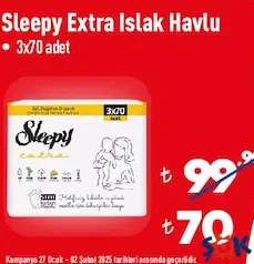 SLEEPY EXTRA ISLAK HAVLU 3X70 ADET
